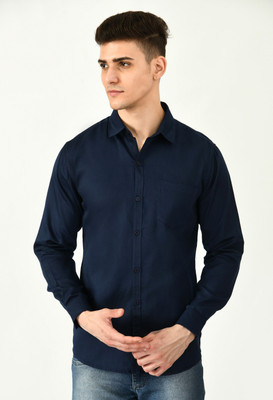 The style grove Men Solid Casual Dark Blue Shirt