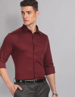 AD by Arvind Men Solid Formal Red Shirt