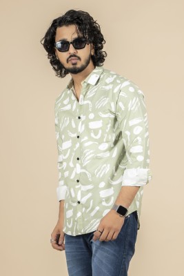 HouseOfCommon Men Floral Print Party Light Green Shirt