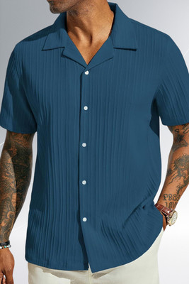 A Dearise Trend Men Self Design Casual Blue Shirt