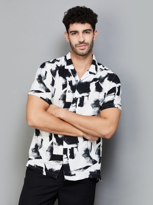 Forca by Lifestyle Men Printed Casual Black, White Shirt