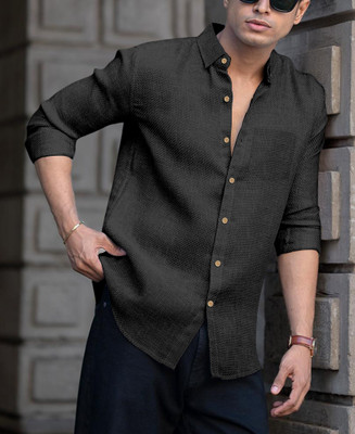 Abhira creation Men Solid, Self Design Casual Black Shirt