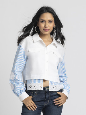 SHAYE SHAYE Women Printed Casual White Shirt
