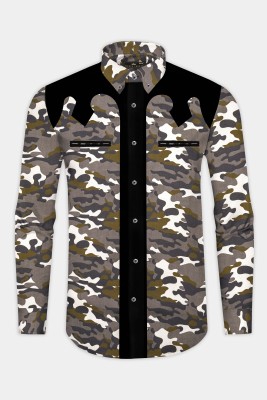 french crown Men Military Camouflage Casual Brown Shirt