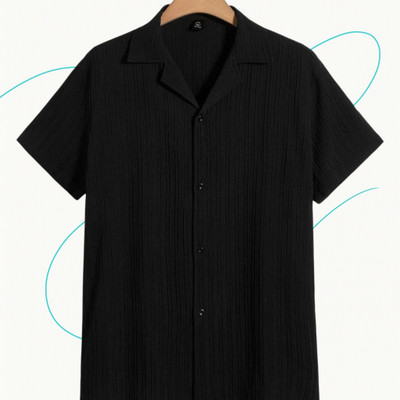 Looksky Men Self Design Casual Black Shirt