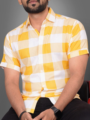 METRONAUT Men Checkered Casual Yellow, White Shirt