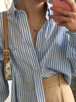 BNS Women Striped Casual Light Blue, White Shirt