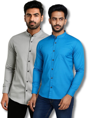MANCHESTER & CO Men Solid Casual Grey, Blue Shirt(Pack of 2)