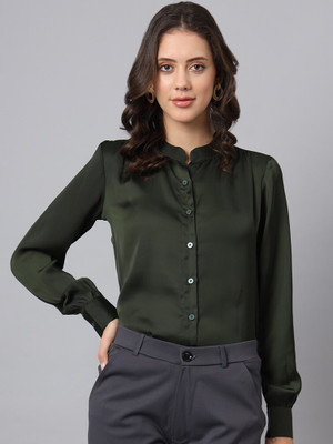 fithub Women Solid Formal Green Shirt