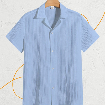 Looksky Men Self Design, Striped Casual Light Blue Shirt