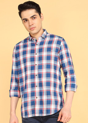 KILLER Men Checkered Casual Dark Blue Shirt