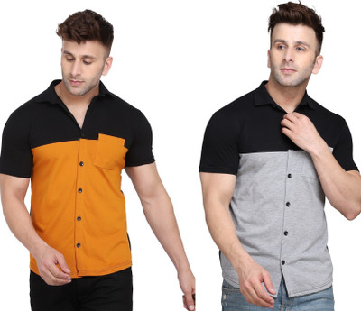 BEYOU FASHION Men Solid Formal Grey, Black, Yellow Shirt(Pack of 2)