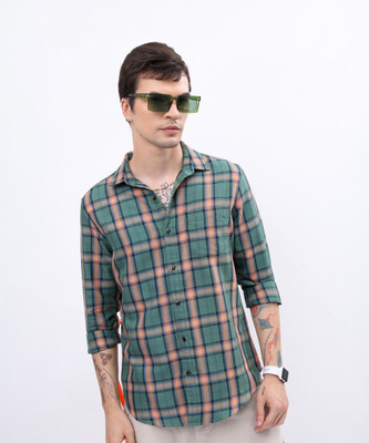 HIGHLANDER Men Checkered Casual Green Shirt