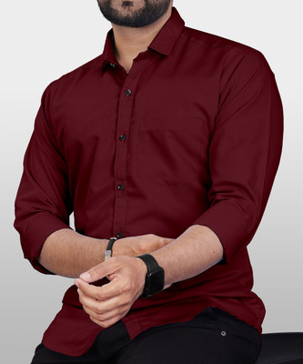 COOLFASHIONHUB Men Solid Casual Maroon Shirt