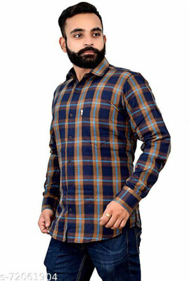 Marc Laurent Men Checkered Formal Brown, Blue Shirt