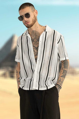 Manjubaa Enterprise Men Self Design Formal White Shirt