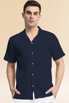 Dharamraj Fashion Men Self Design Casual Dark Blue Shirt