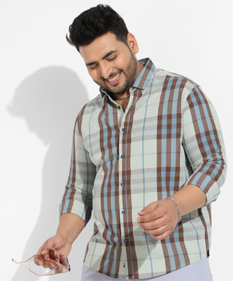 Instafab Plus Men Striped Casual Green Shirt