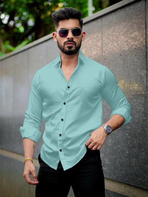 Shlok Men Self Design Casual Light Blue Shirt