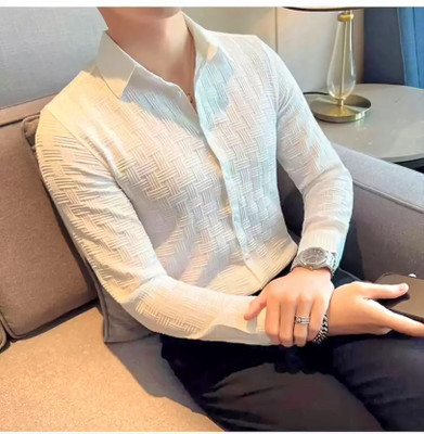 gurukrupa creation Men Self Design Casual White Shirt