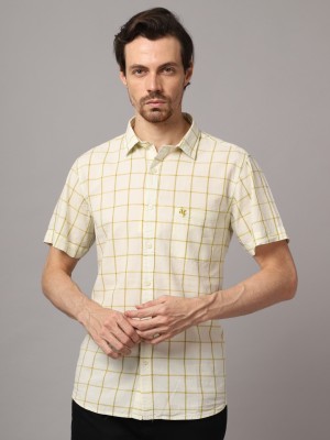 CANTABIL Men Checkered Casual Yellow Shirt