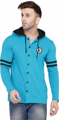 GEUM Men Solid Casual Light Blue Shirt