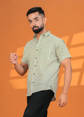 JAHIDA COMFORT WITH STYLE Men Printed Casual Dark Green Shirt