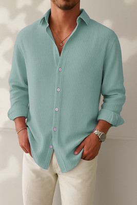 JACKBELLA Men Self Design Casual Dark Green Shirt