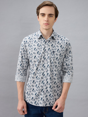 GIORDANO Men Floral Print Casual Grey Shirt