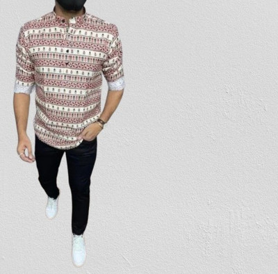 Arth Enterprise Men Printed Casual Red Shirt