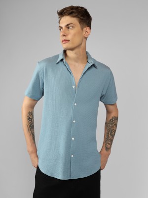 Dennis Lingo Men Self Design Casual Blue Shirt