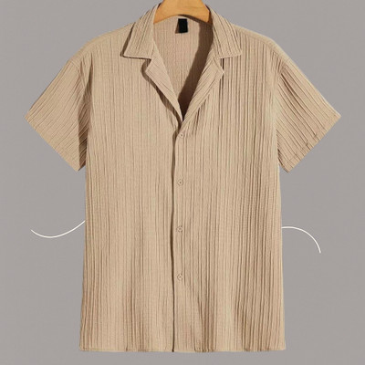 Jenil Fashion Men Self Design, Solid Casual Cream Shirt