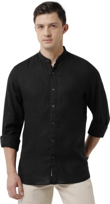 Linen Club Men Self Design Casual Black Shirt