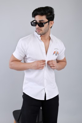 white apple jns Men Printed Casual White Shirt