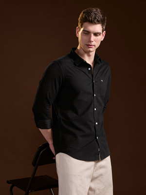 THE BEAR HOUSE Men Solid Casual Black Shirt