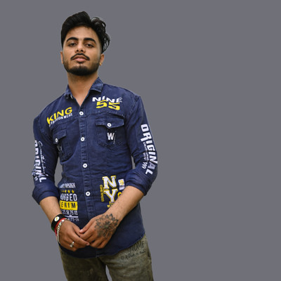 OOO Men Printed Casual Blue Shirt