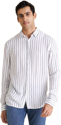 Celio Men Striped Casual White Shirt