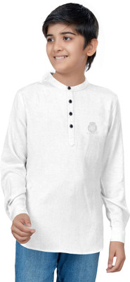 STUD APPARELS Boys Self Design Straight Kurta(White)