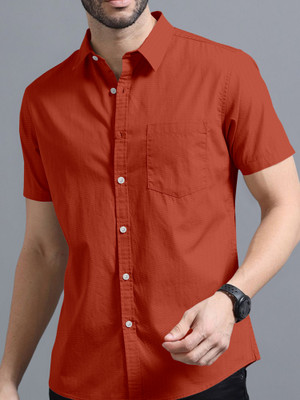 VTEXX Men Solid Casual Orange Shirt