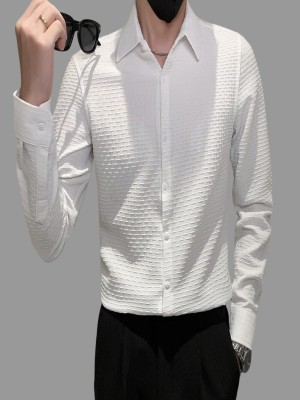 KHANJAN FASHION Men Self Design, Checkered Formal White Shirt