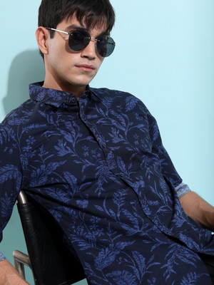 HIGHLANDER Men Floral Print Casual Dark Blue Shirt
