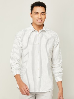 Melange by Lifestyle Men Striped Casual White Shirt