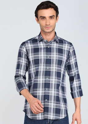 INTEGRITI Men Checkered Casual Dark Blue Shirt