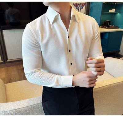 Solnix Fashion Men Solid Formal White Shirt