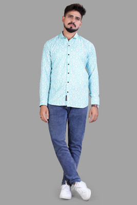 DISHANK CREATION Men Printed Casual Light Blue Shirt