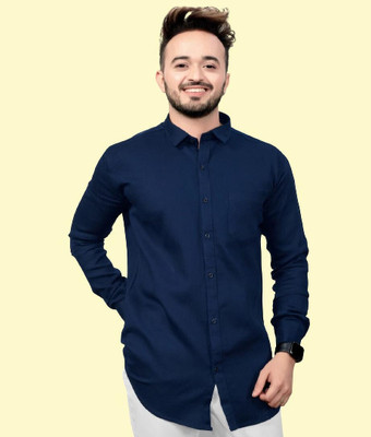 ISUEL FAB Men Solid Casual Dark Blue Shirt