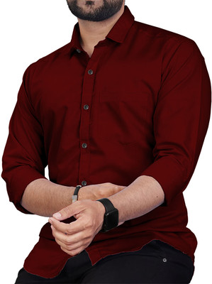 UNIFAV Men Solid Formal Maroon Shirt