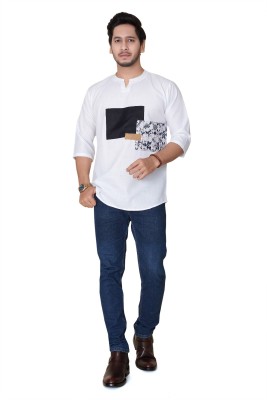 kia international Men Solid Casual White Shirt