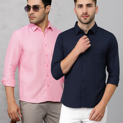 Famuzz Men Solid Casual Pink, Blue Shirt(Pack of 2)