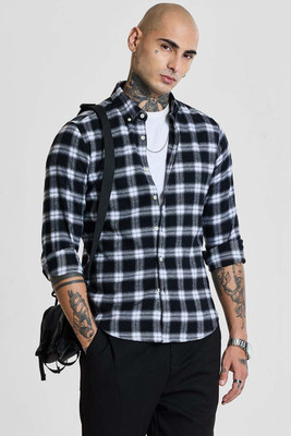 Snitch Men Checkered Casual Black Shirt